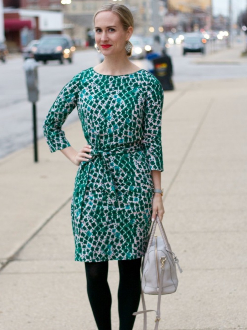 Boden Green Printed Tie-Waist Midi Dress